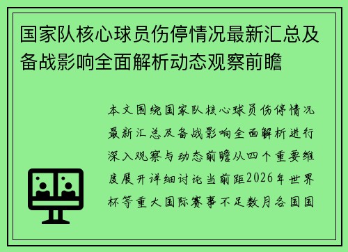 国家队核心球员伤停情况最新汇总及备战影响全面解析动态观察前瞻